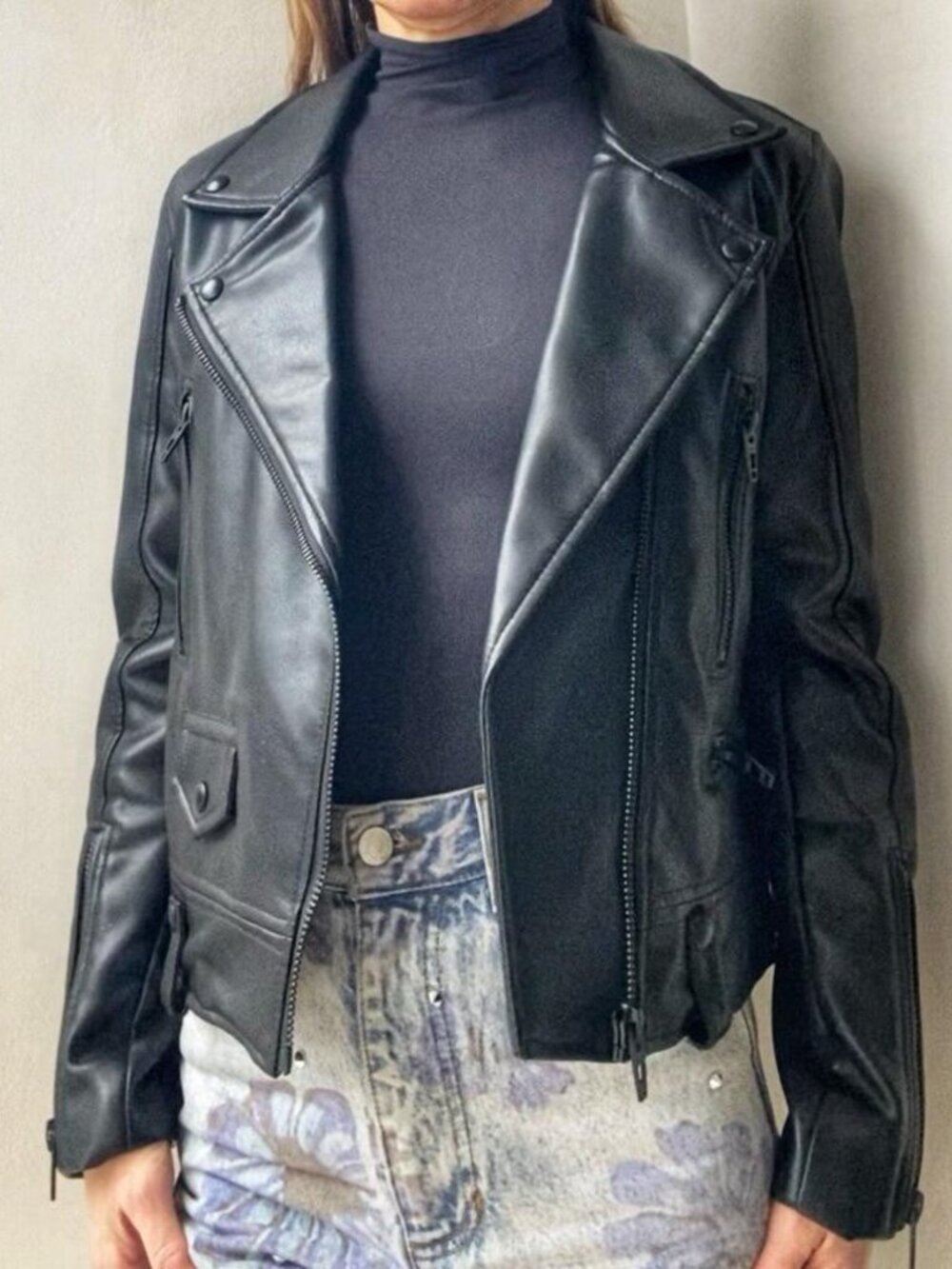 BLANK NYC Women’s Vegan Black Leather Motorcycle Jacket- Size Small